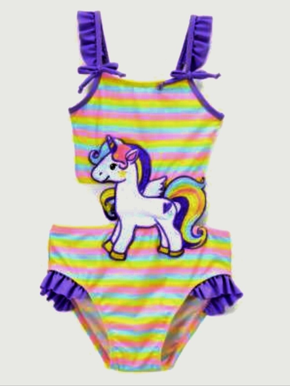 Girls' One Piece Swimsuit pink & Rainbow Magical Unicorn Stripe 3-6M